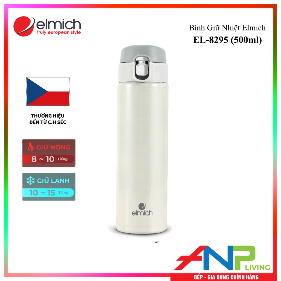 Bình Giữ Nhiệt Inox 304, Tráng bạc Elmich EL-8295 (Dung tích 500ml, Giữ Nóng 8h - Giữ Lạnh 12h) - Hàng Chính Hãng