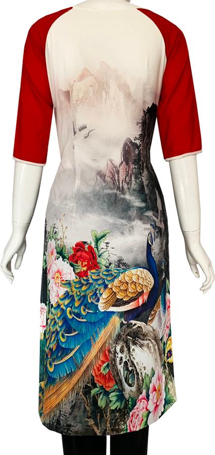 Áo dài cách tân in họa tiết con công SC3040