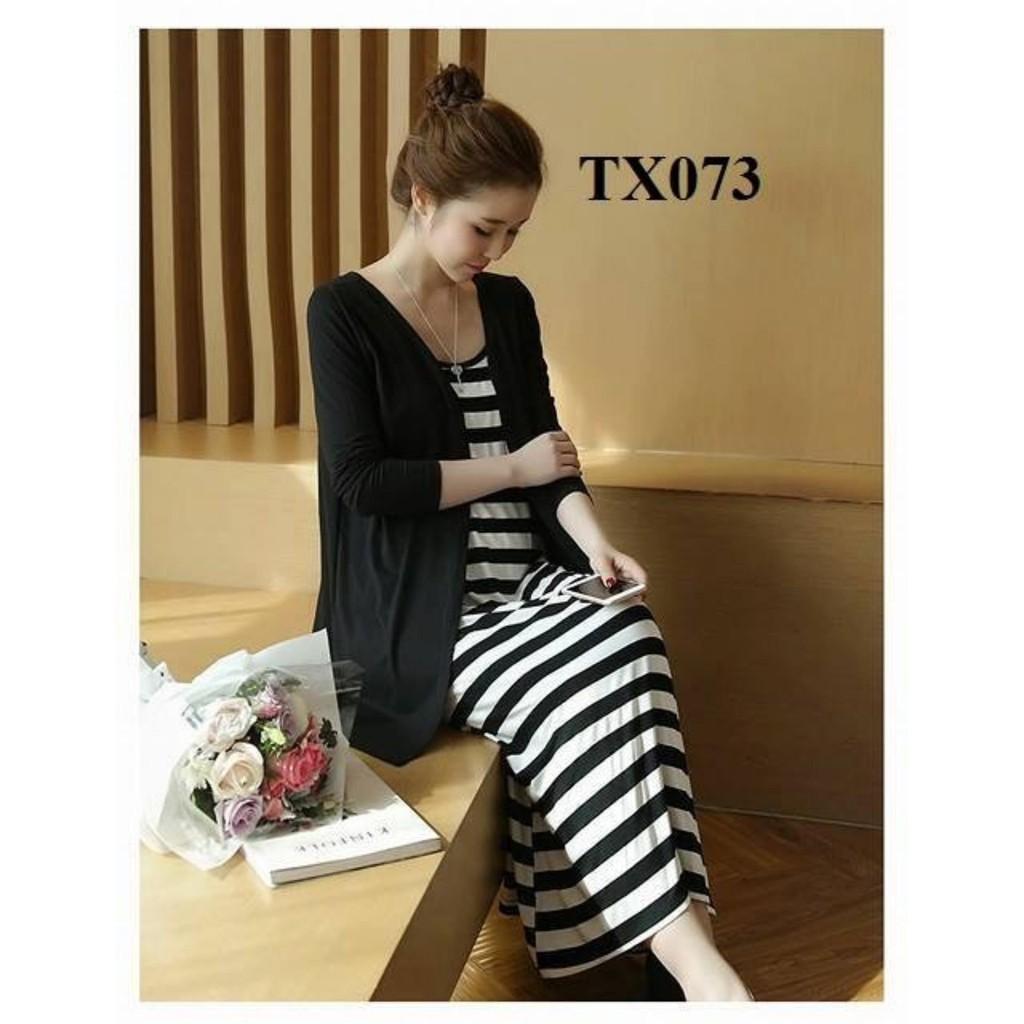 Aó khoác cardigan bầu thun đen