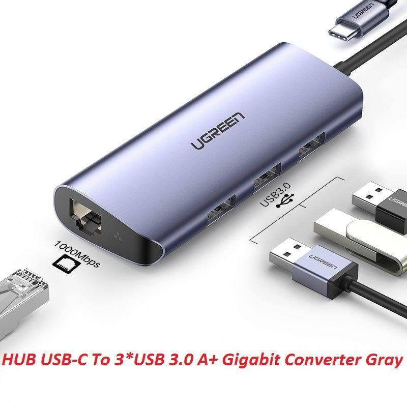 Ugreen UG60717CM252TK 5 trong 1 màu xám Gigabit LAN + 3 x USB 3.0 chuẩn A + PD 60W bộ chuyển cổng Type C - HÀNG CHÍNH HÃNG