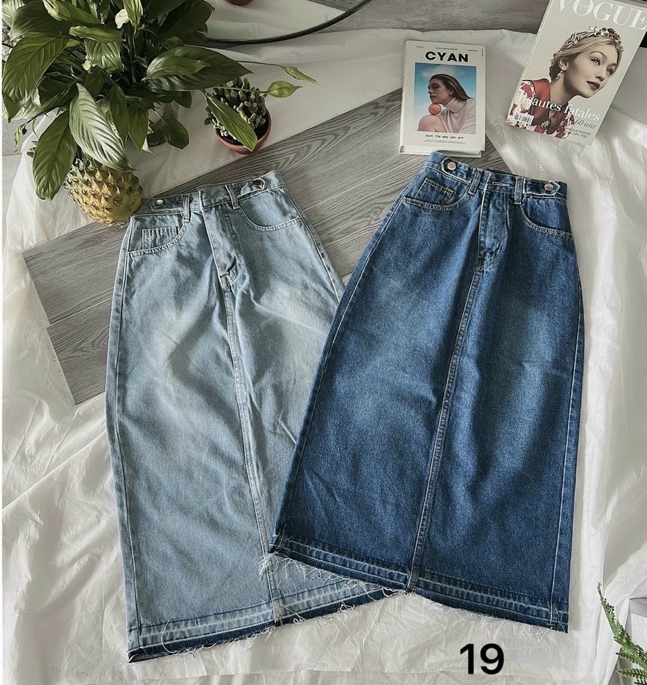 CHÂN VÁY JEAN DENIM DÀI SUÔNG TRƠN