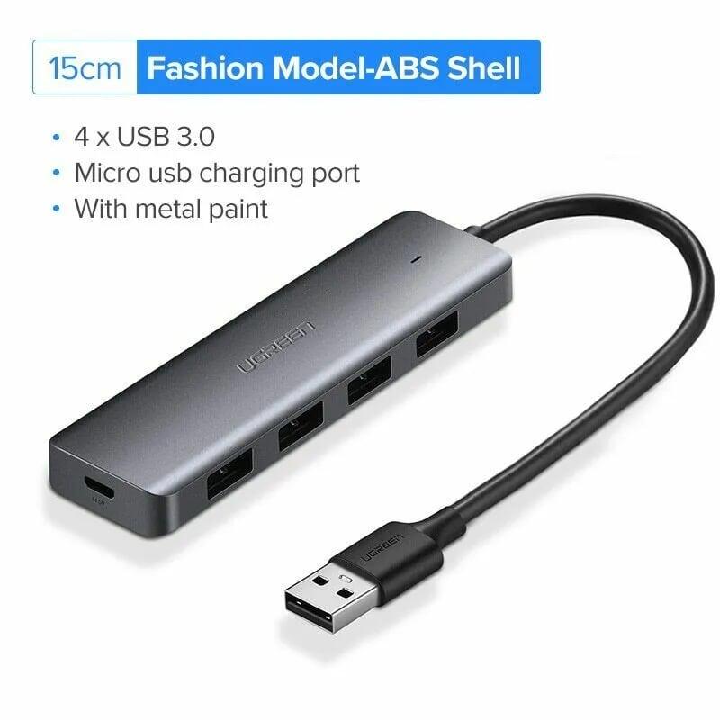 Ugreen UG50985CM219TK 15CM Màu đen Bộ chia USB 3.0 ra 4 cổng hỗ trợ nguồn phụ Micro USB - HÀNG CHÍNH HÃNG