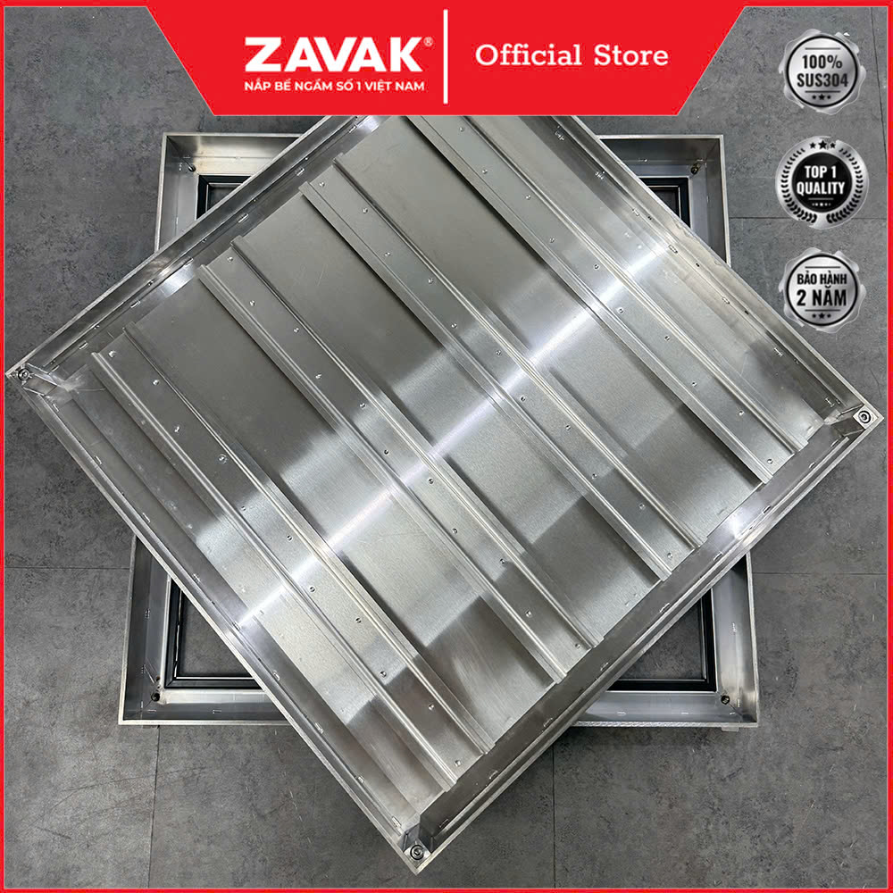 Nắp bể ngầm inox Zavak MHO-AA70 chống nước, ngăn mùi, lát đá dày 3cm, tải cho xe 2 tấn