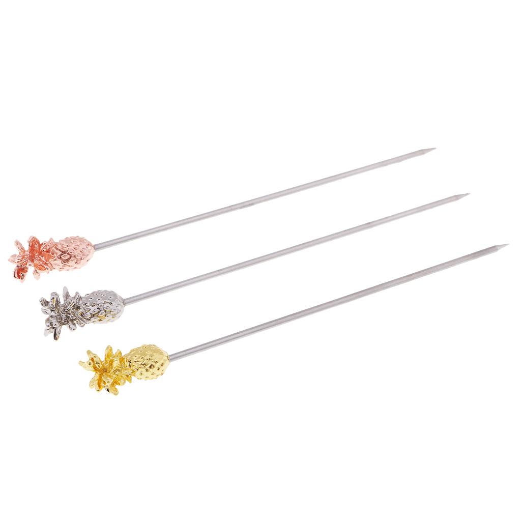 3pcs Stainless Steel Picks Fruits Pin Fruit Cocktail Signs Fruit Fork Wine Tool Bar Ware