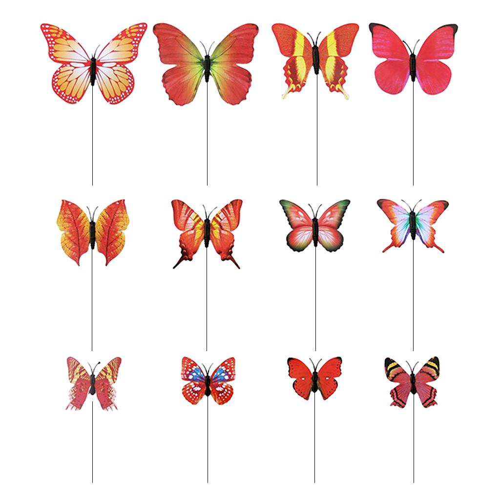 24 Pieces Garden Yard Planter Butterfly Stakes Red