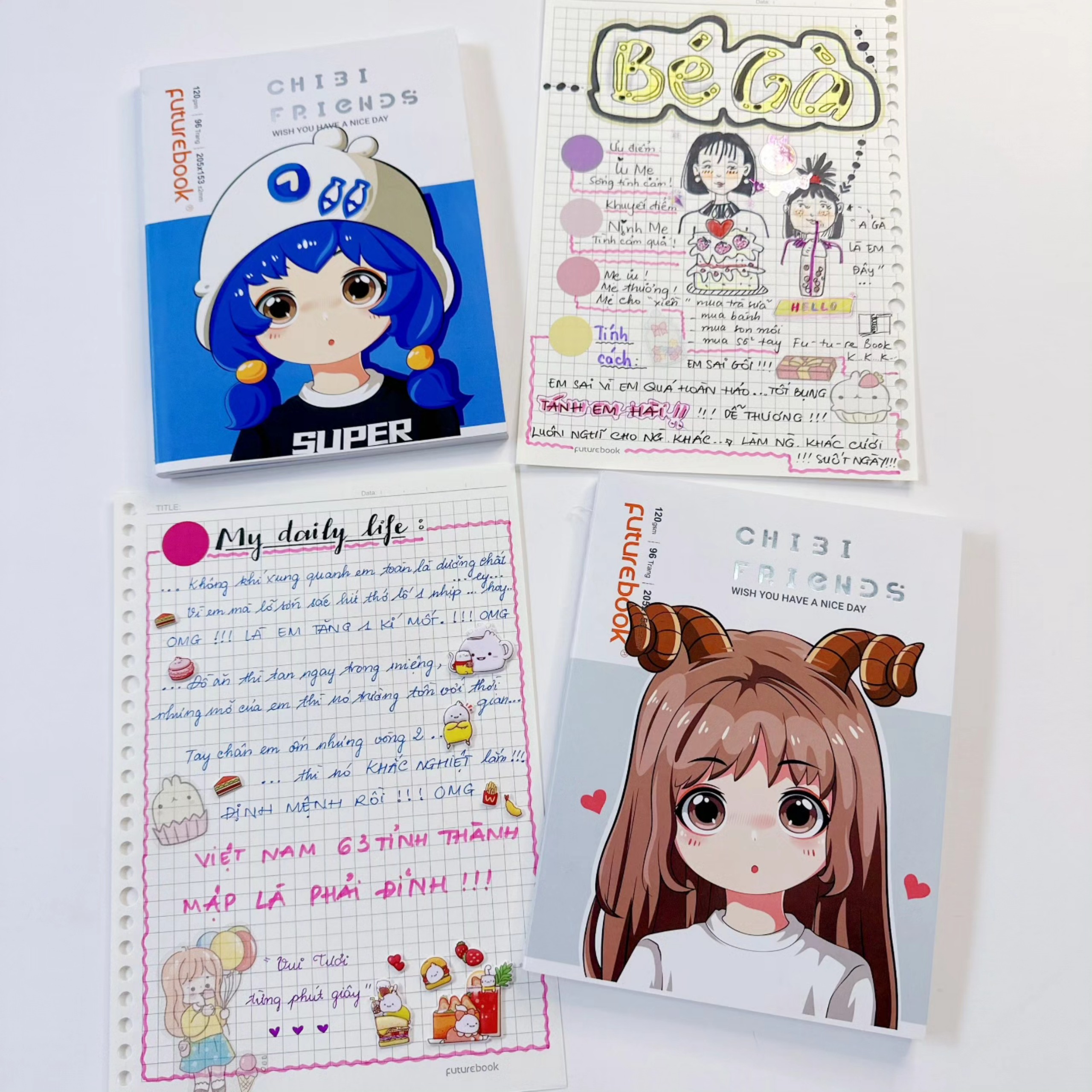 Vở May Chỉ Cao Cấp CHIBI FRIENDS- 4 Ô ly- 96 Trang- 120 gsm- MSP: DK-103. VPP FUTUREBOOK. Giao ngẫu nhiên.