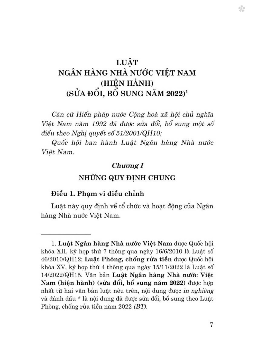 Luật ngân hàng nhà nước Việt Nam (hiện hành) (sửa đổi, bổ sung năm 2022)