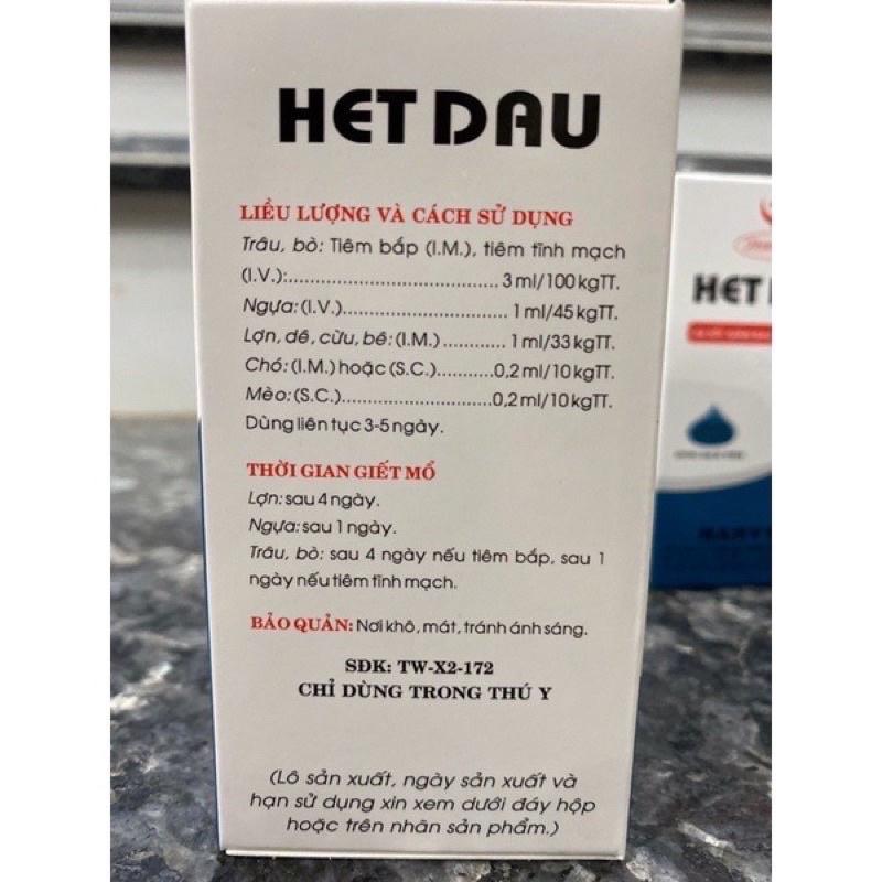 1 lọ HET DAU 100ml hạ sốt, giảm dau, chống phù nề dùng cho trâu bò lợn gà chó mèo