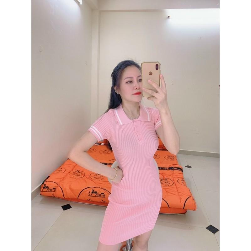 Đầm len quảng châu cổ polo ôm body siêu xinh
