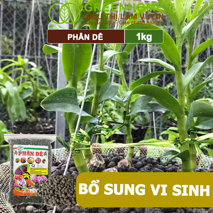Phân Dê Trồng Lan Greenhome, Túi 1kg, Đã Qua Xử Lý, Không Mùi, Kích Rễ, Hoa Đậm Màu