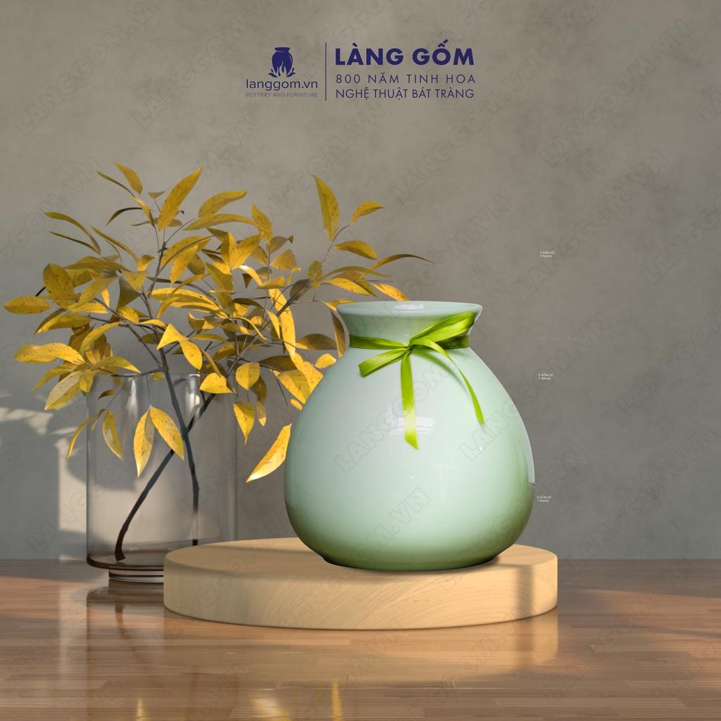 Bình hoa, lọ hoa Gốm sứ Bát Tràng cao cấp Men ngọc giỏ cua béo dùng làm quà tặng, trang trí - Làng Gốm Bát Tràng
