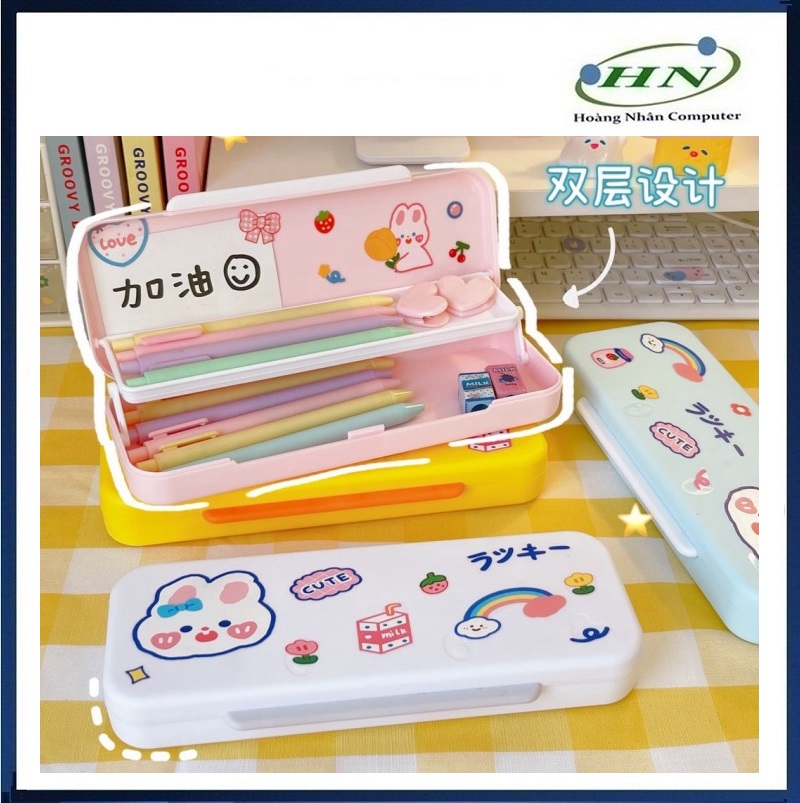 Hộp Đựng Bút 2 Tầng Cute Có Tặng Kèm Sticker Dán - HN