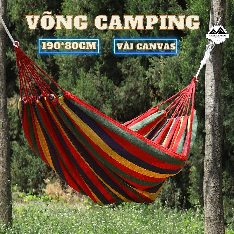 Võng camping đa sắc vải canvas kích thước 190 x 80cm tặng kèm dây và túi đựng