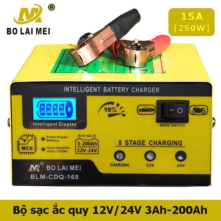 Bộ sạc bình ắc quy 12v/24v 3AH - 200ah BT-168 máy sạc bình xe máy ôtô xe tải thông minh tự động ngắt khi đầy