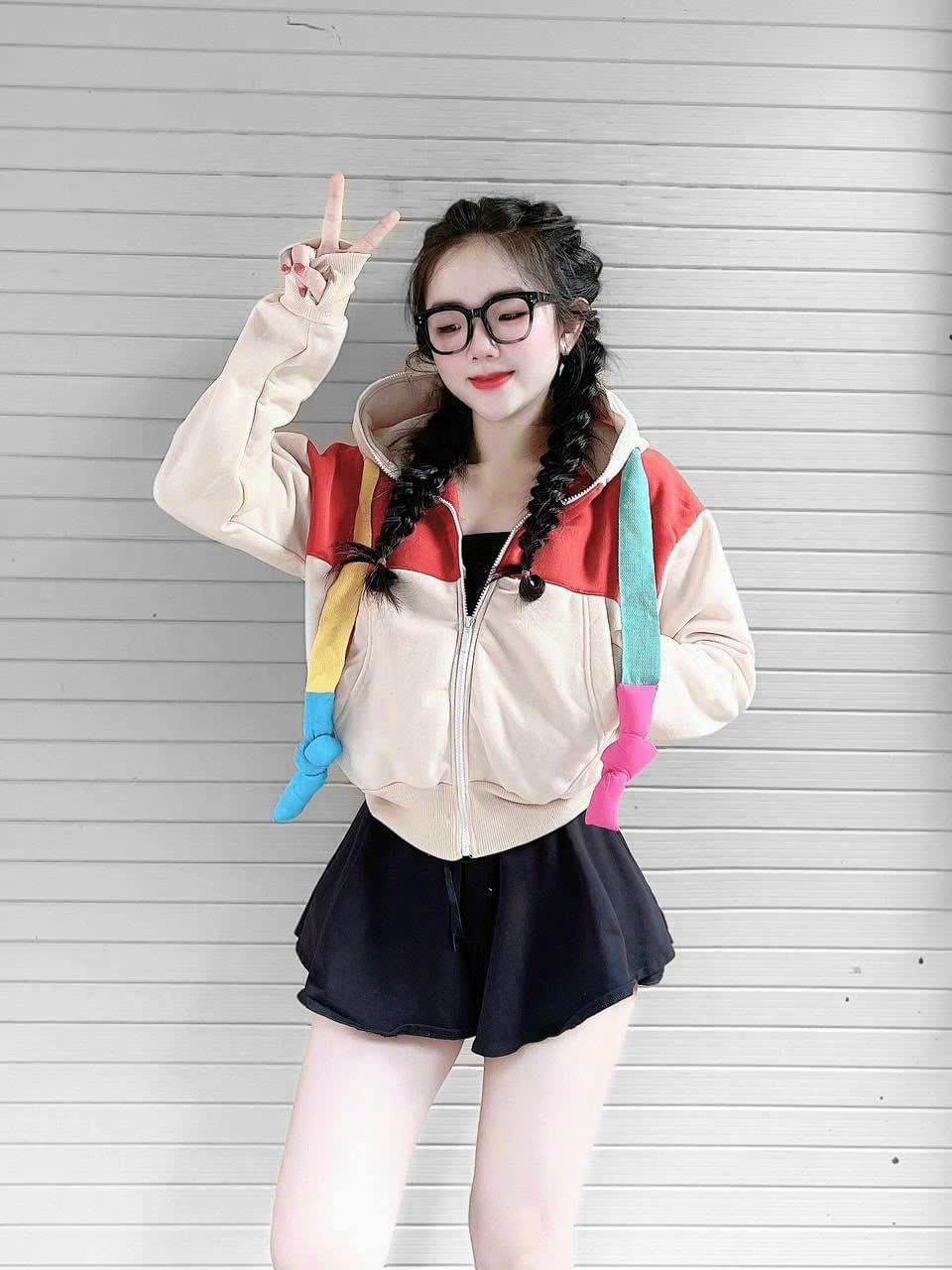 Áo khoác nỉ phối màu - dây to - nón rộng thời trang đi chơi - đi học - đi làm - dạo phố, Áo Khoác Nỉ Phối Màu Dây Bản Lớn Nón To Rộng Nỉ Siêu Dày Dặn Mềm Mịn , Mặc Chống Nắng