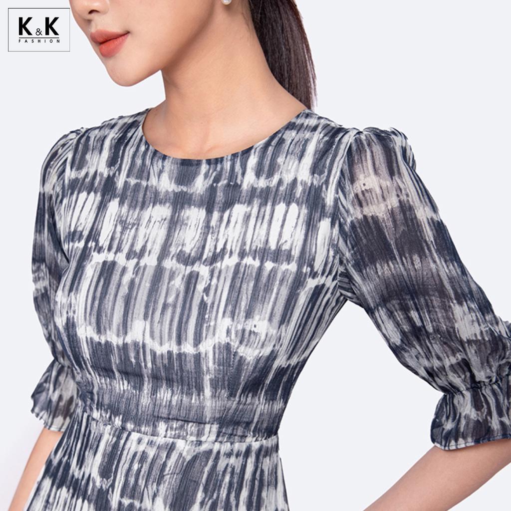 Đầm Đuôi Cá Họa Tiết Tay Lỡ Phối Bèo K&K Fashion KK119-36 Chất Liệu Voan Hàn