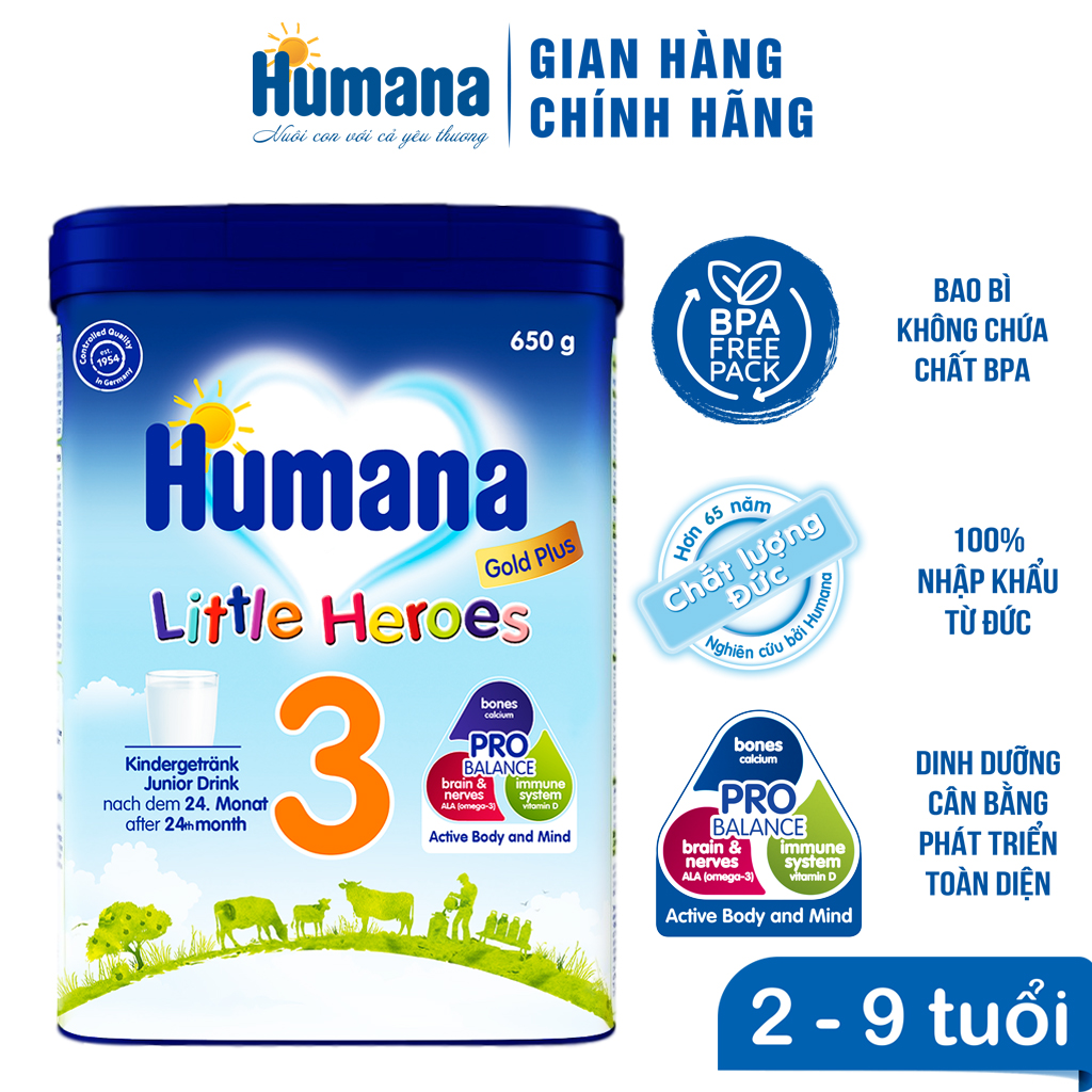 Sữa Bột Công Thức Dinh Dưỡng Dành Cho Trẻ Từ 2 Tuổi Trở Lên Humana Gold Plus 3 (650g) - Nhập Khẩu 100% Từ Đức - Hàng Chính Hãng - Date 07/2023