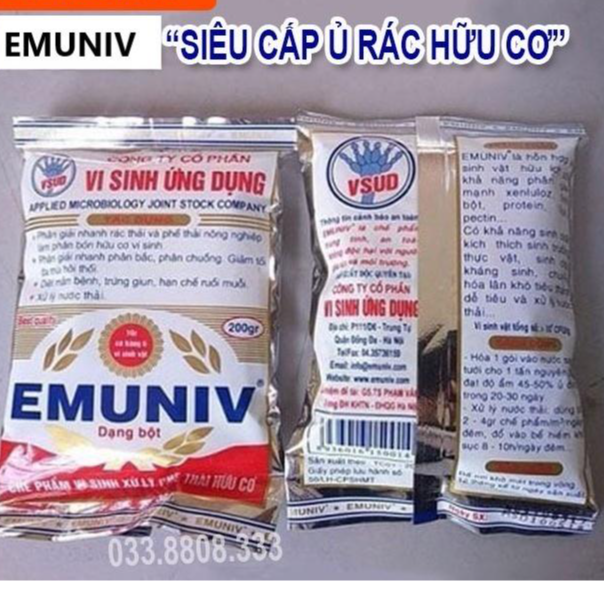 3GÓI EMUNIV 200G CHẾ PHẨM Ủ RÁC THẢI GIA ĐÌNH VÀ PHÂN -NHANH HIỆU QUẢ