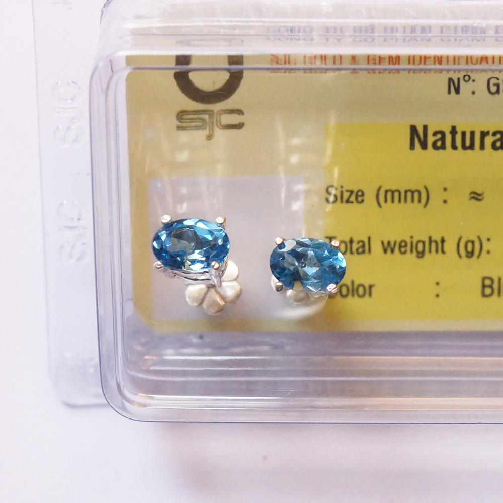 Bông Tai Topaz Hoàng Ngọc Mài Giác Oval 5 x 7mm Kiểm Định