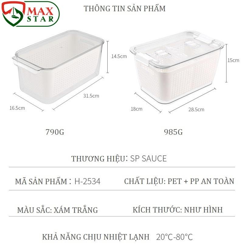 Hộp đựng thực phẩm tủ lạnh 2 lớp kiểu nhật có lắp đậy và lỗ thoát nước cao cấp Hộp đựng đồ tủ lạnh đa năng 