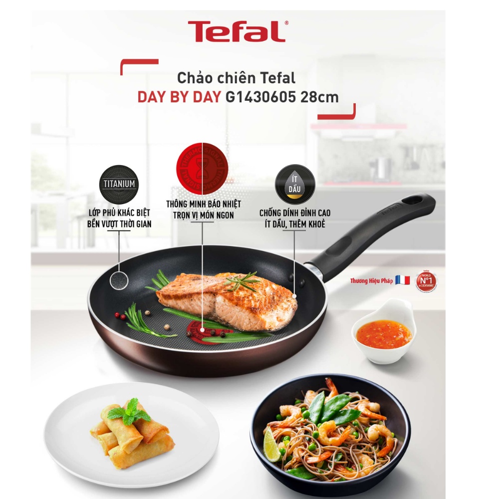 Combo Chảo chiên Tefal Day By Day G1430605 28cm &amp; Chảo chiên 24cm Tefal Ultimate - Hàng chính hãng