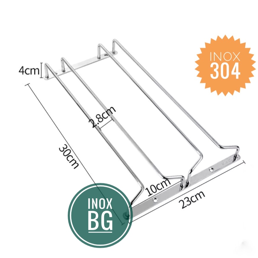 Treo ly, Gài ly 1/2/3 hàng inox304 cho tủ sâu 30cm