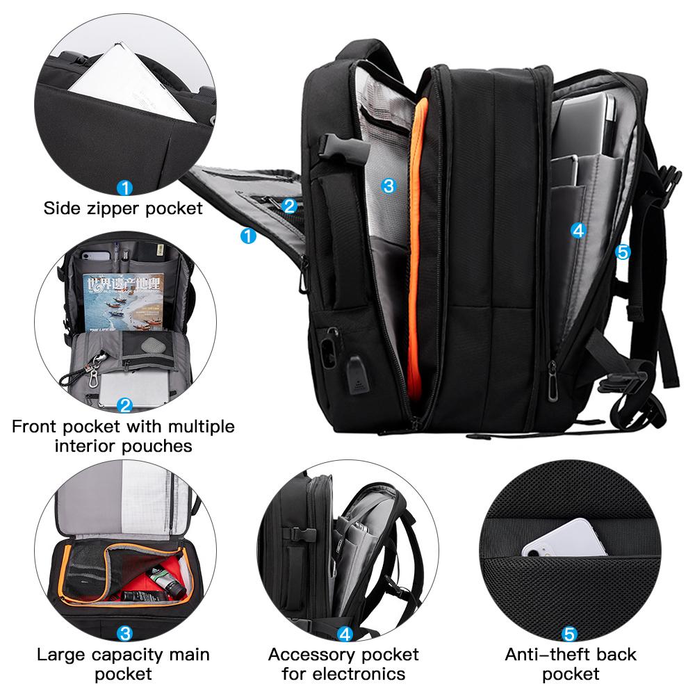 Expandable Carry-On Backpack with USB Charging Port Travel Weekender Backpack Fits 15.6 Inch Laptop for Men and Women