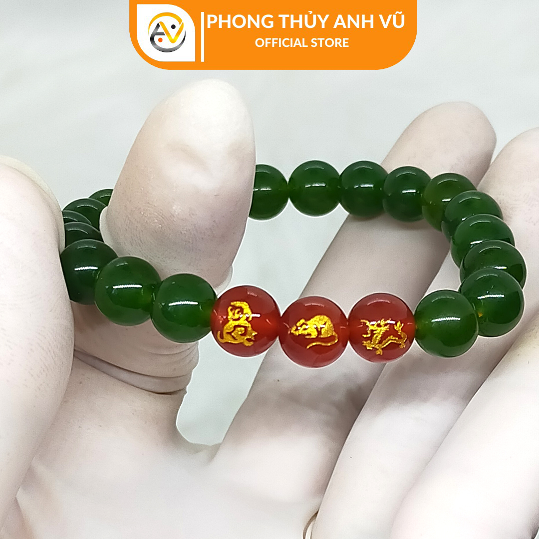 Vòng tay 12 con giáp tam hợp thân tý thìn đã khai quang - chất liệu mã não xanh tự nhiên - size 8 10ly - may mắn tài lộc - Vòng Tam Hợp Anh Vũ