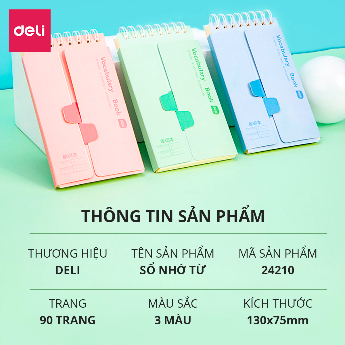 Sổ học từ vựng thông minh thẻ ghi nhớ flashcard luyện thi tiếng Anh Nhật Hàn Trung Đức Pháp cho bé học thuộc nhanh khổ A7 180 trang Deli - Phù hợp cho học sinh , sinh viên nhỏ gọn tiện lợi - 24210