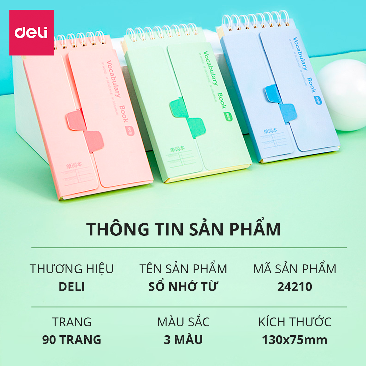 Sổ học từ vựng thông minh thẻ ghi nhớ flashcard luyện thi tiếng Anh Nhật Hàn Trung Đức Pháp cho bé học thuộc nhanh khổ A7 180 trang Deli - Phù hợp cho học sinh , sinh viên nhỏ gọn tiện lợi - 24210