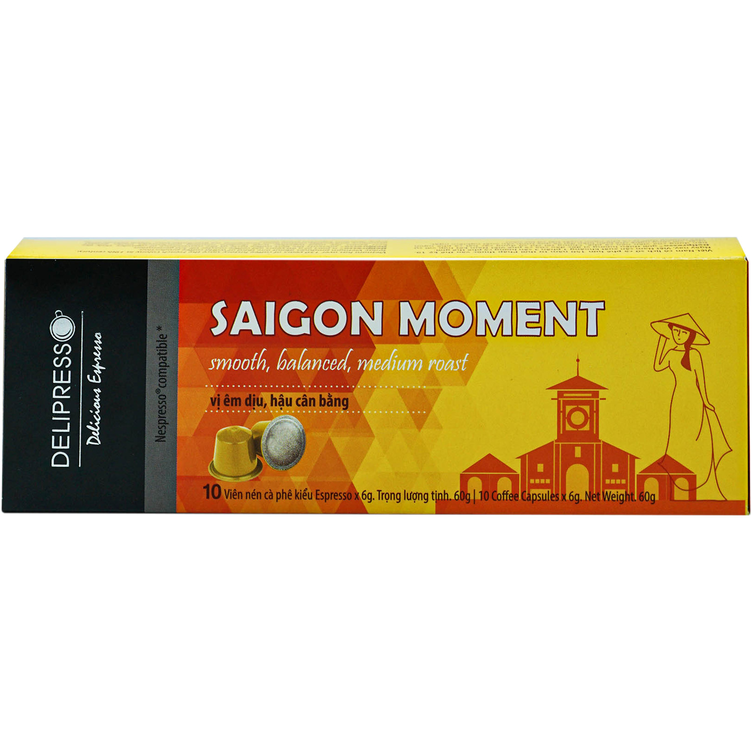 Cà phê viên nén Delipresso Sài Gòn Moment 10 viên x 6g - Viên nén cà phê - Cà phê pha máy - Phương Vy Coffee