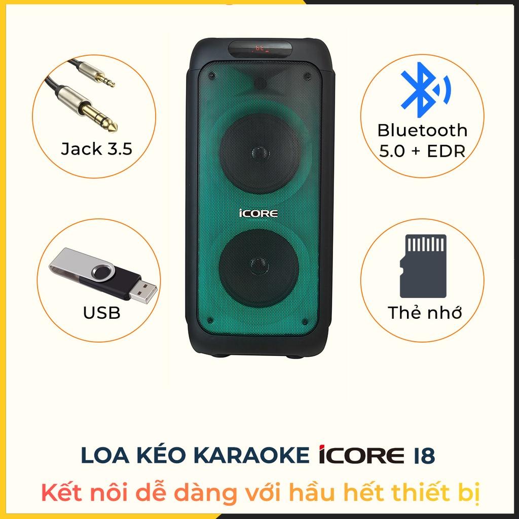 Loa du lịch iCore i8 - Loa karaoke xách tay - Loa bass đôi - Hàng Chính Hãng