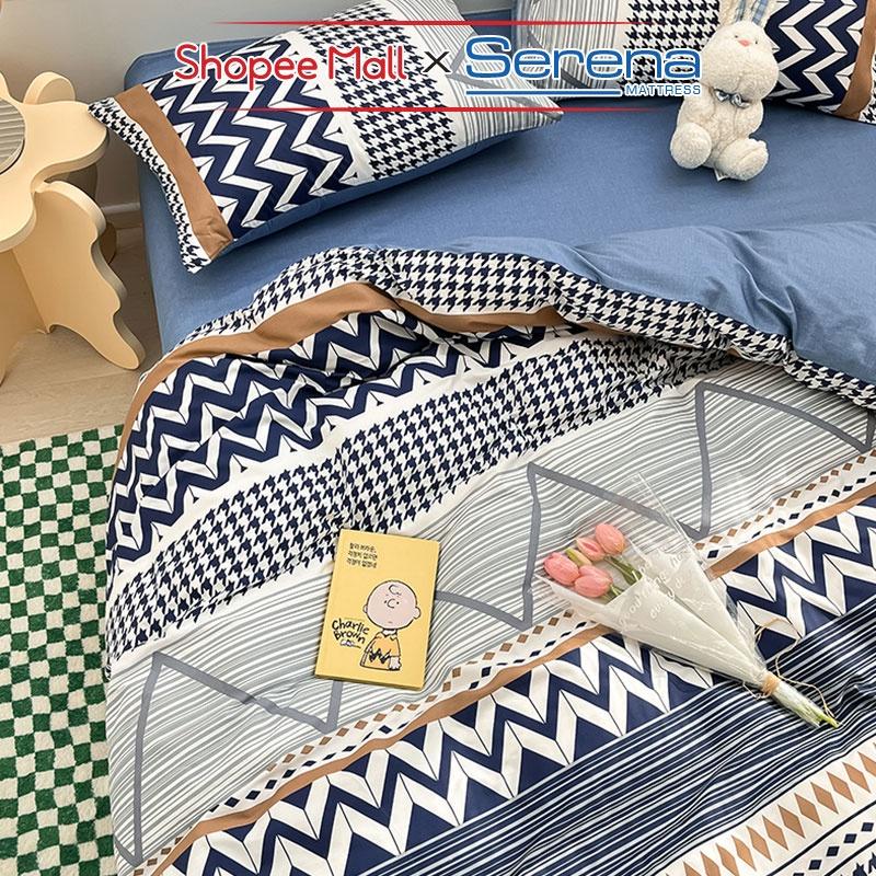 Set 5 Món Chăn Ga Gối Cotton Living SERENA Chính Hãng Bộ Vỏ Mền Ra Drap Grap Gối Nệm Đệm Chần Bông Trải Giường Cao Cấp