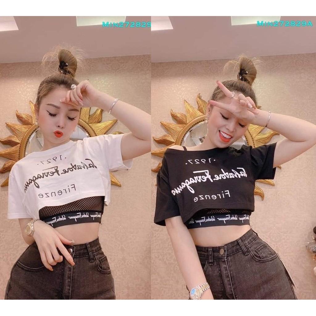 SET ÁO THUN CROPTOP KÈM BRA LƯỚI FORM RỘNG TAY LỠ - ÁO NHÓM CROP NGẮN TAY 28