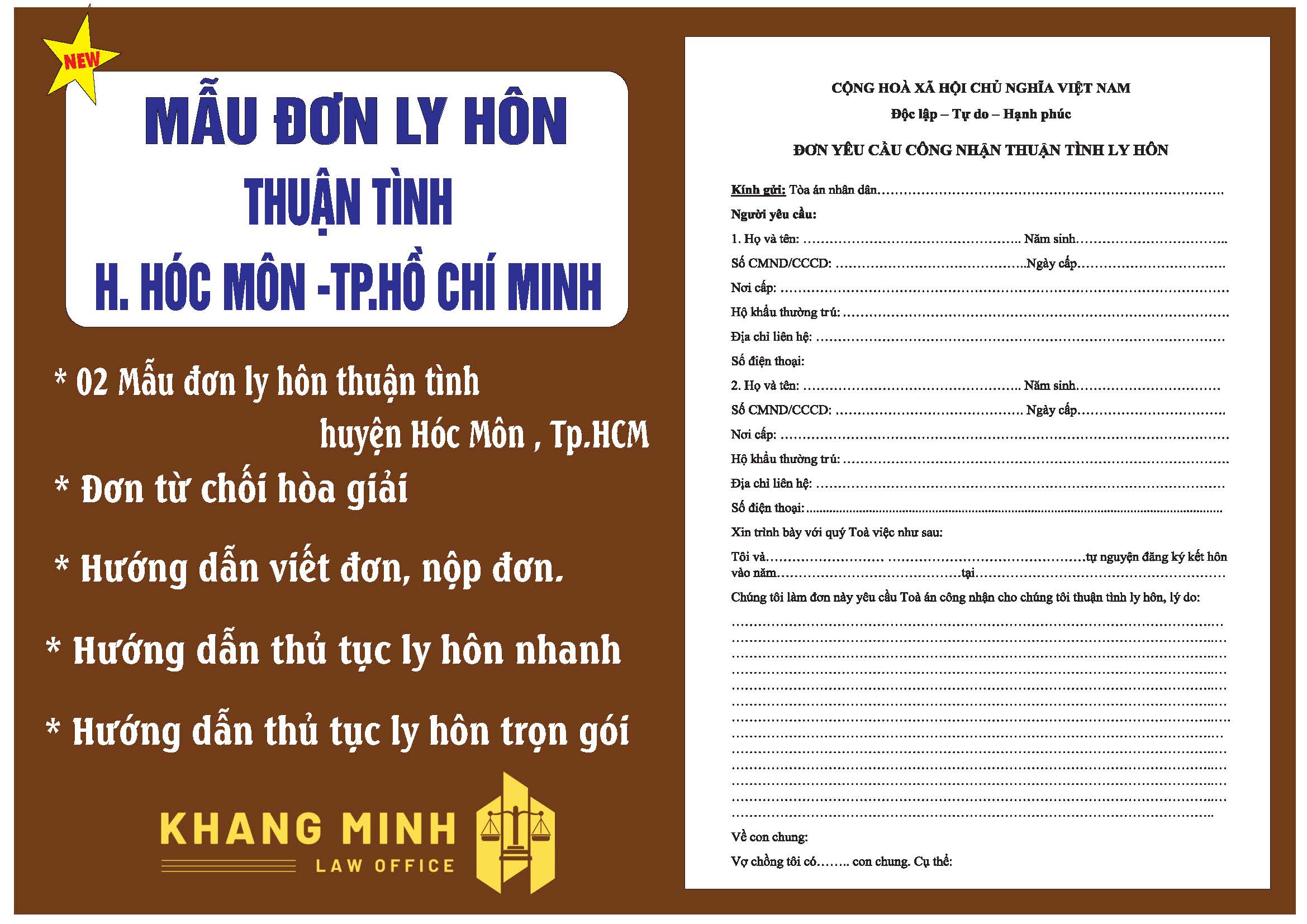 Thủ tục ly hôn thuận tình huyện Hóc Môn- Đơn ly hôn thuận tình + Hướng dẫn chi tiết