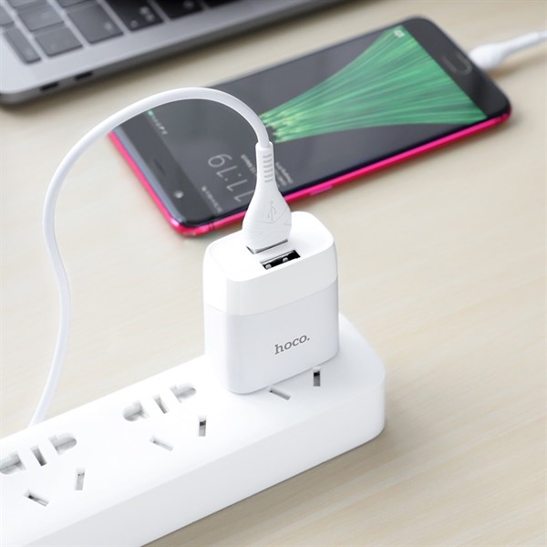 Bộ sạc nhanh 2 cổng micro USB 2.4A hoco c73 - Dài 1.0M - WHITE (12T)- HÀNG CHÍNH HÃNG