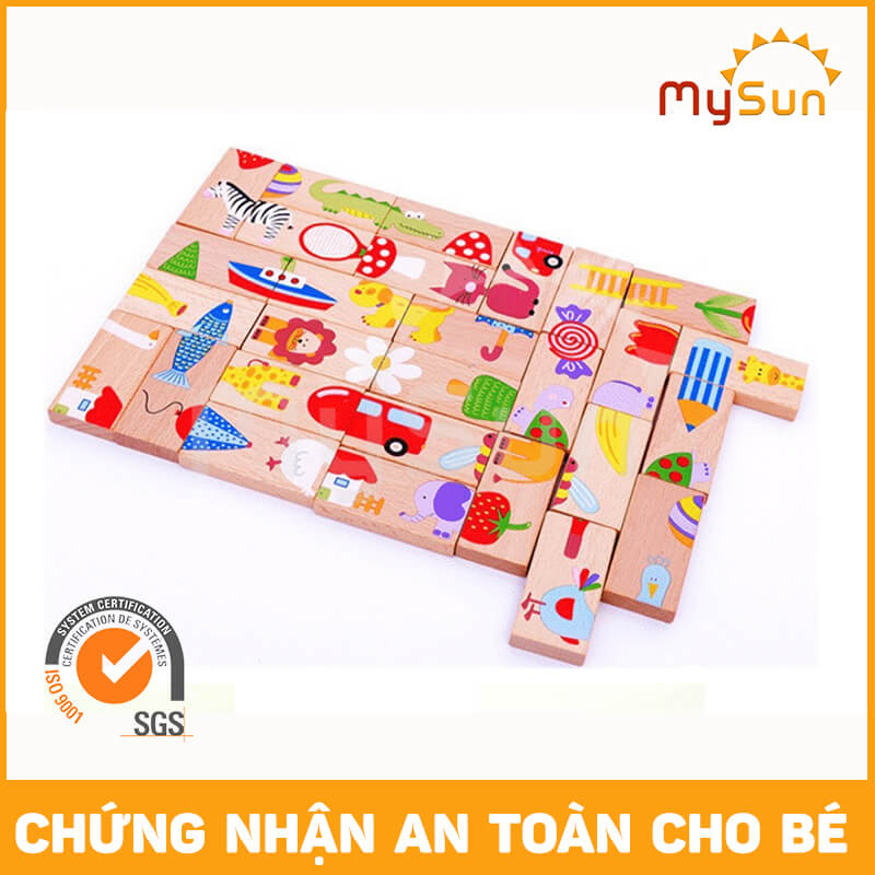 Bộ đồ chơi DOMINO GỖ xếp hình cho bé học toán số toán 1 2 3 4 5 tuổi - MYSUN