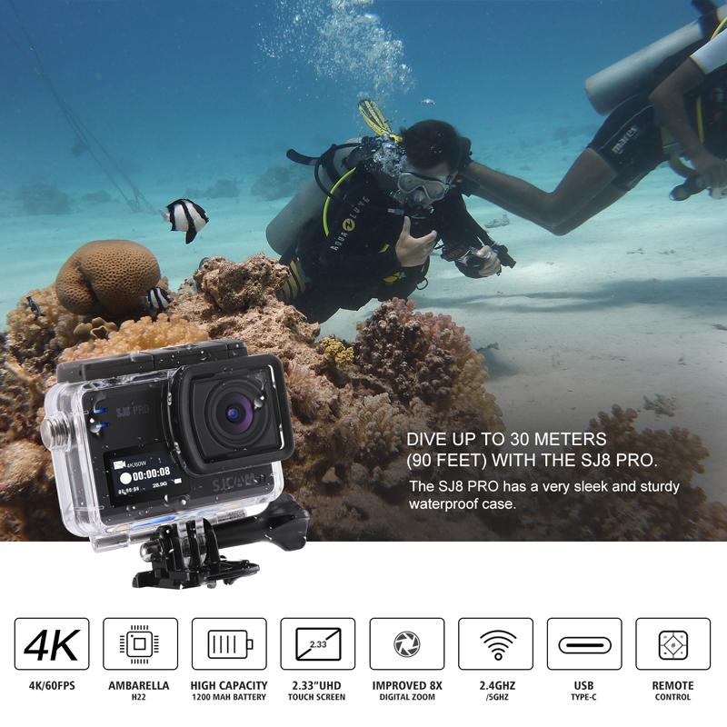 Máy ảnh hành động SJCAM SJ8PRO 4K 60fps WiFi Máy ảnh mũ bảo hiểm từ xa Gyro Ambarella chip