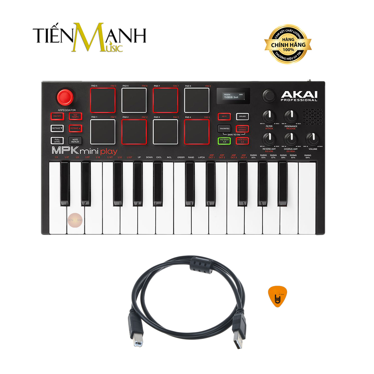 Akai MPK Mini Play 25 Phím - Midi Compact Keyboard Controller Bàn Phím Sáng Tác Sản Xuất Âm Nhạc Producer Hàng Chính Hãng - Kèm Móng Gẩy DreamMaker