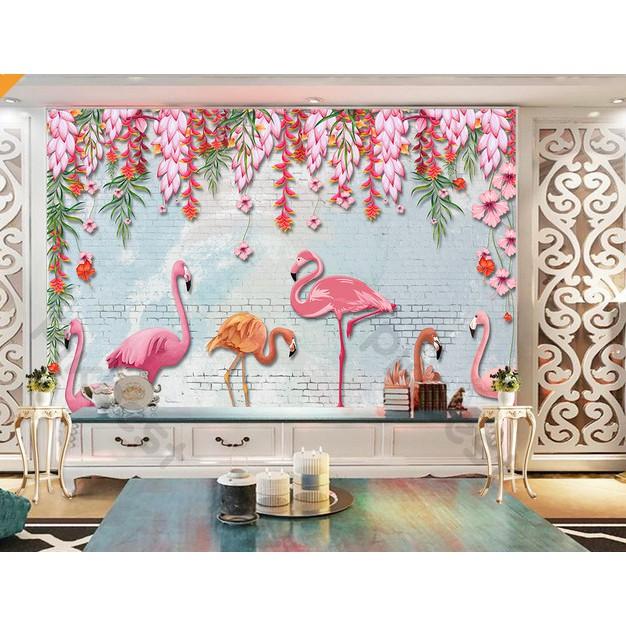 Tranh dán tường Chim hồng hạc Tranh trang trí phòng nguyên tấm lớn có sẵn keo MS001