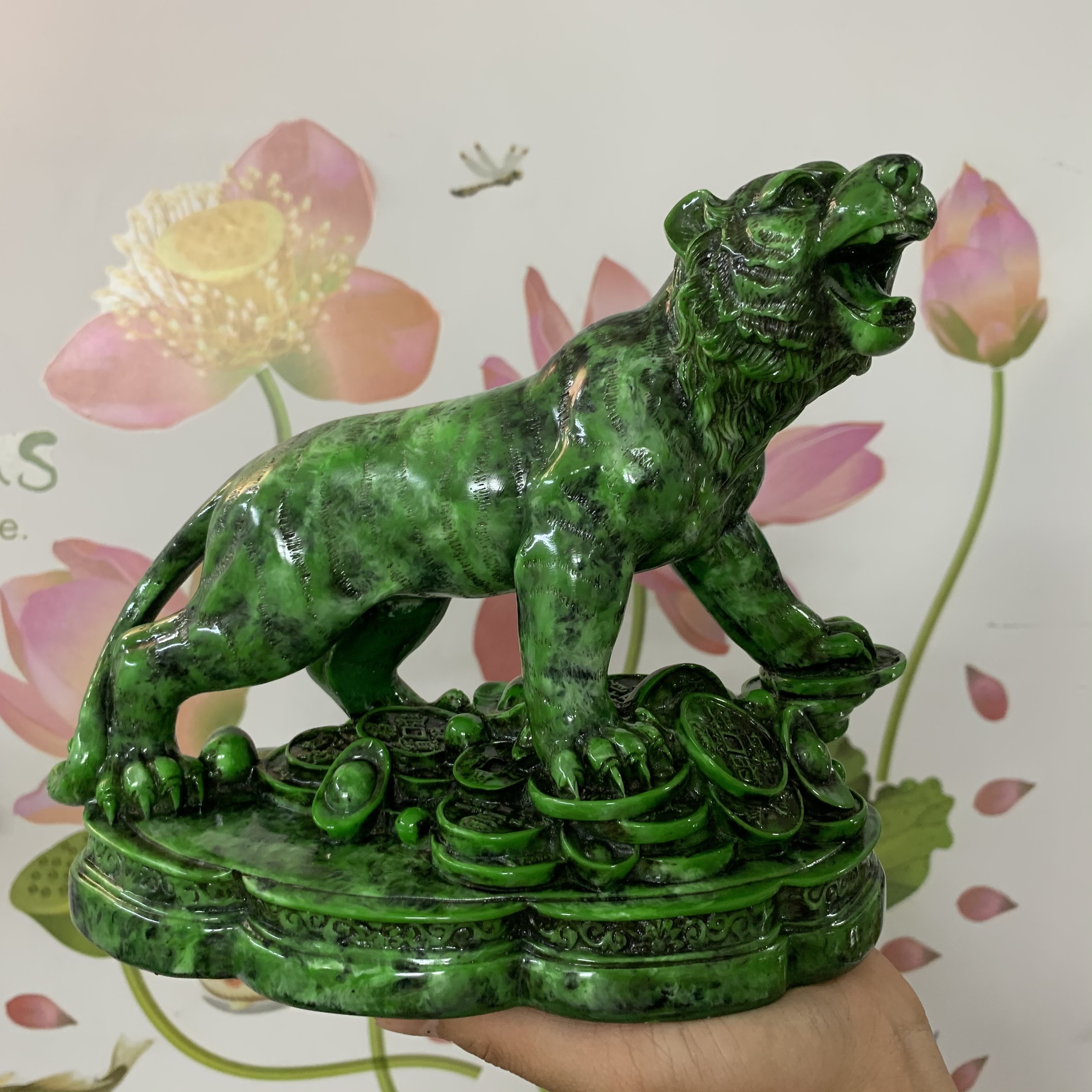 Tượng đá con Hổ trang trí phong thủy - Màu xanh lục bích - Cao 18cm
