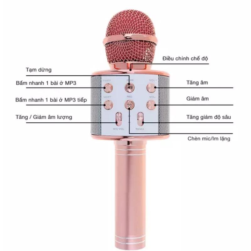 Mic hát karaoke kết nối điện thoại dễ sử dụng，Mic Hát Karaoke Bluetooth Không Dây WS858 - Âm vang - Ấm - mic hát karaoke