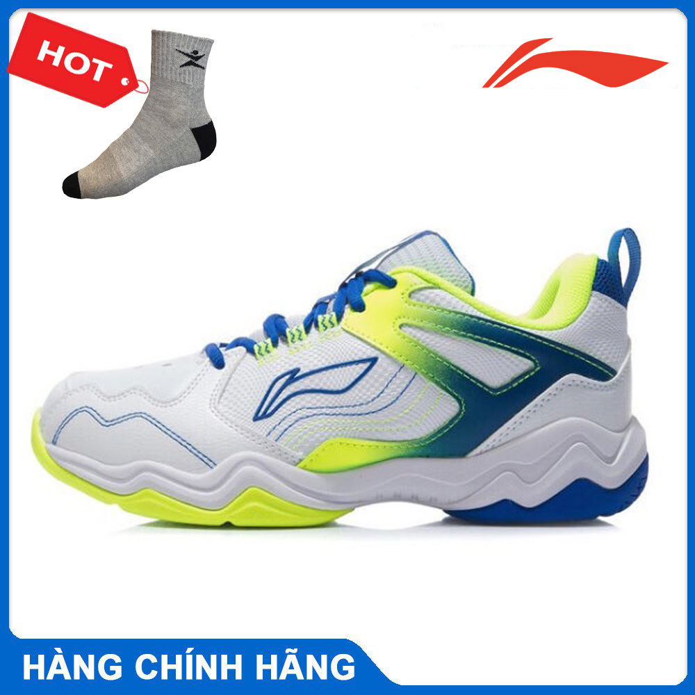 Giày cầu lông nam chính hãng lining AYTR013-1 màu trắng phối xanh siêu bền