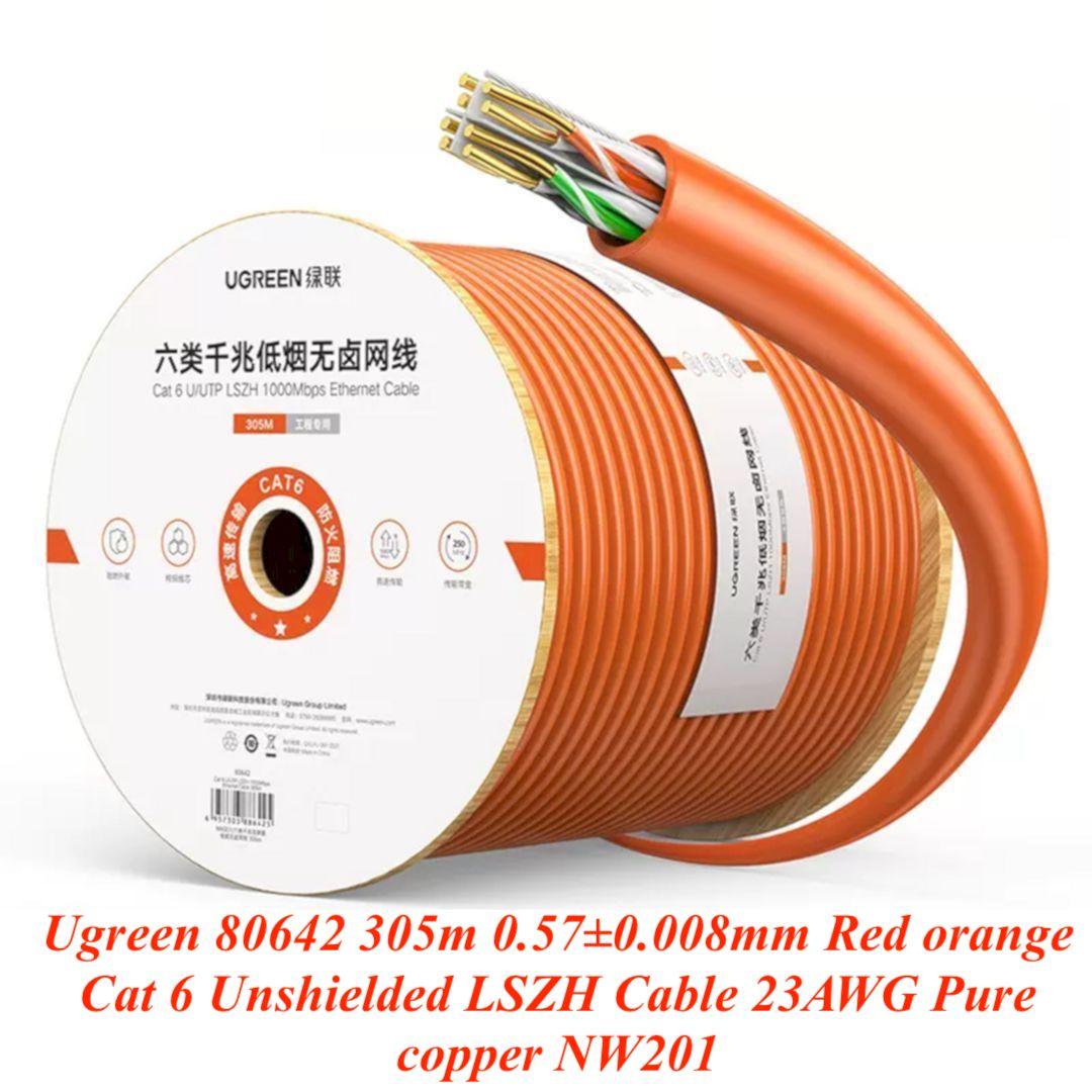 Ugreen UG80642NW201TK 305M OD 0.57+0.008mm 23AWG Màu Đỏ Cam Cáp mạng Lan CAT 6 chống cháy LSZH, lõi đồng nguyên chất - HÀNG CHÍNH HÃNG