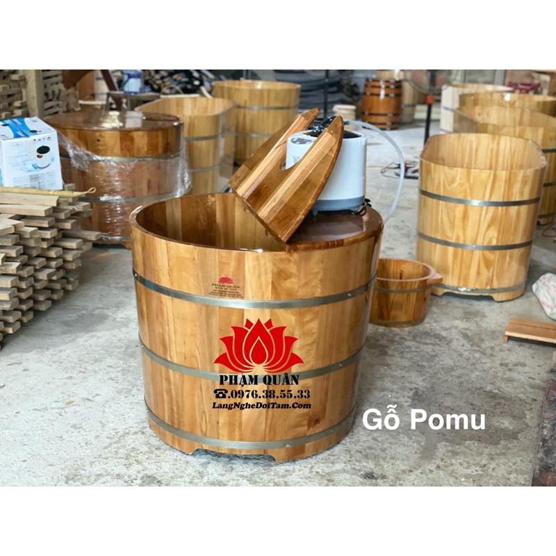 bồn tắm tròn gỗ pomu kèm máy xông 4l