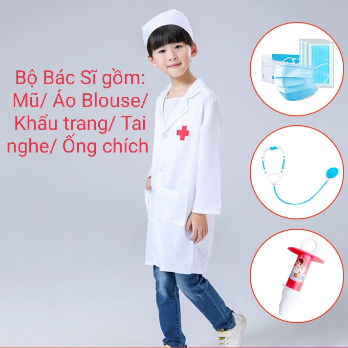 Trang Phục Hóa Trang Bác Sĩ, Y Tá Cho Bé Trai và Bé Gái Kèm Phụ Kiện