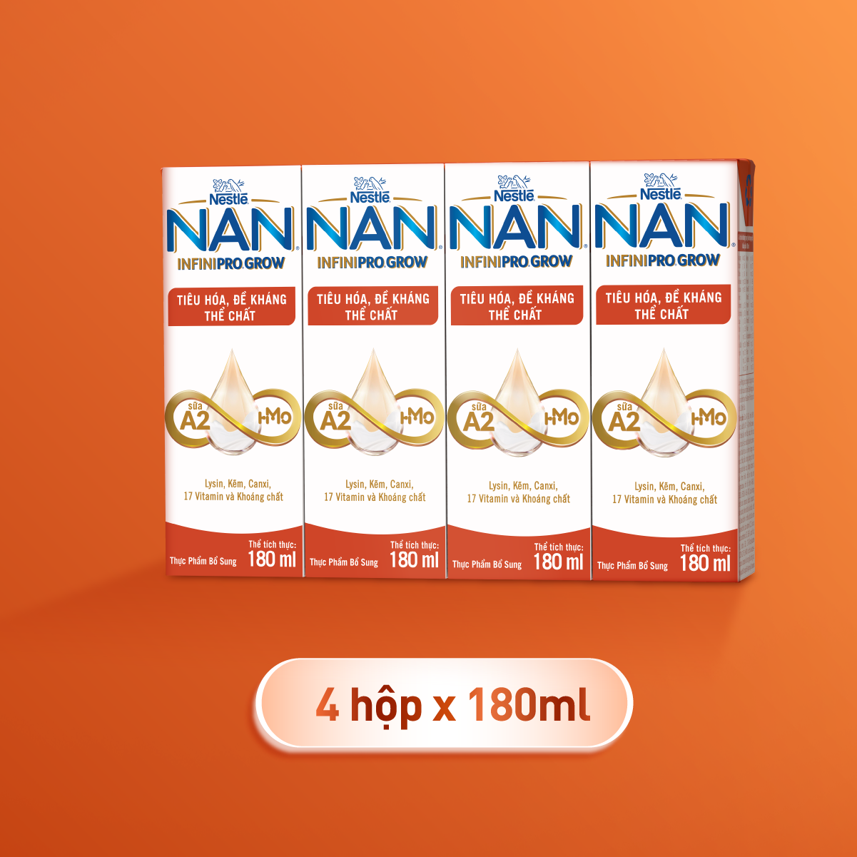 Thùng 24 hộp sữa pha sẵn Nestle NAN INFINIPRO GROW kết hợp A2, HMO hỗ trợ tiêu hóa, đề kháng & phát triển thể chất 180ml