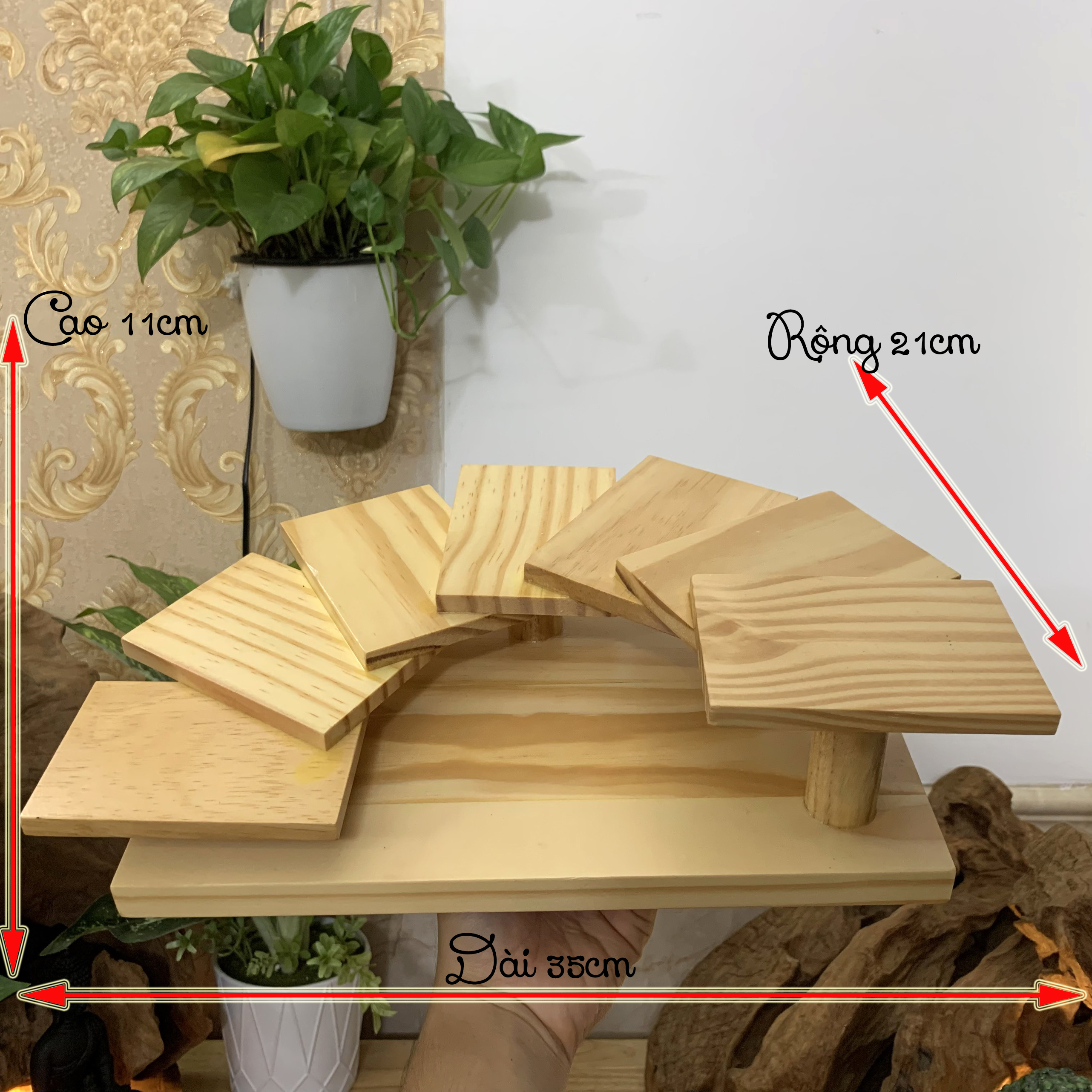 Khay sushi gỗ trang trí món ăn sushi Nhật Bản hình bậc thang 7 tầng - Gỗ thông nhập khẩu