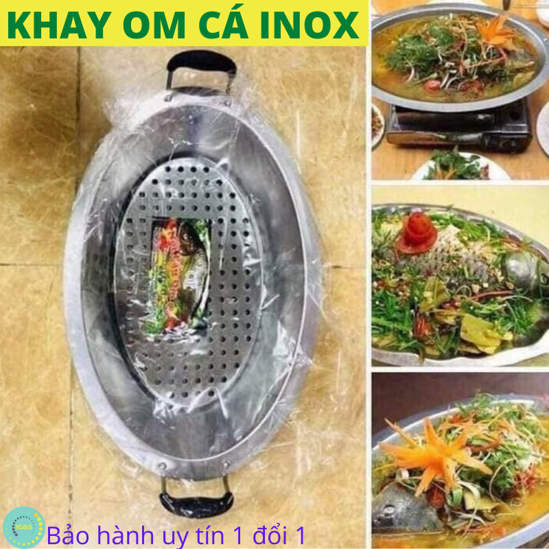 Bộ khay lẩu cá chép om dưa nguyên con bằng inox cao cấp sử dụng cho mọi loại bếp kể cả bếp từ, chuyên dùng cho gia đình, nhà hàng, quán ăn kèm vỉ lót