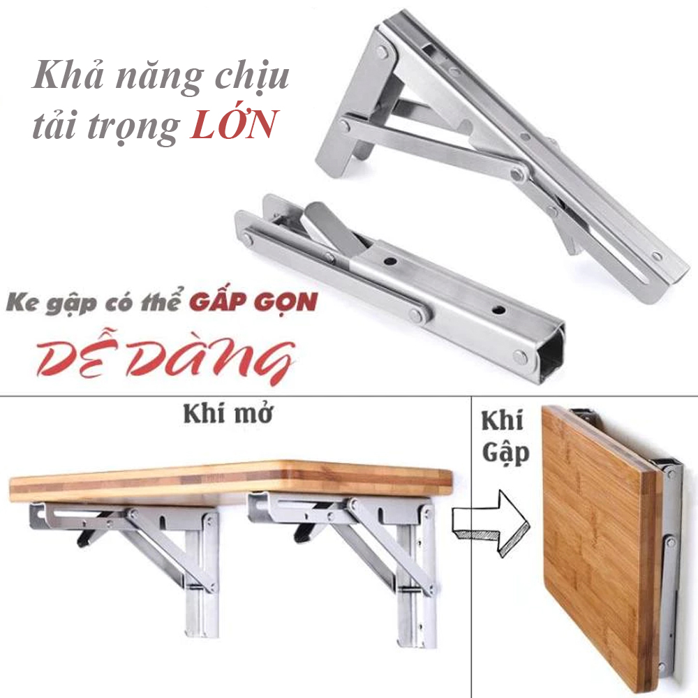 Giá Đỡ, Bản Lề Gấp Gọn Inox KUNBE Ke Đỡ Bàn Gập Chịu Lực Treo Tường, Tiện Dụng Dễ Lắp Đặt